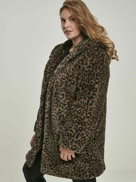 Μακριά Γυναικεία Γούνα Dark Olive Leopard
