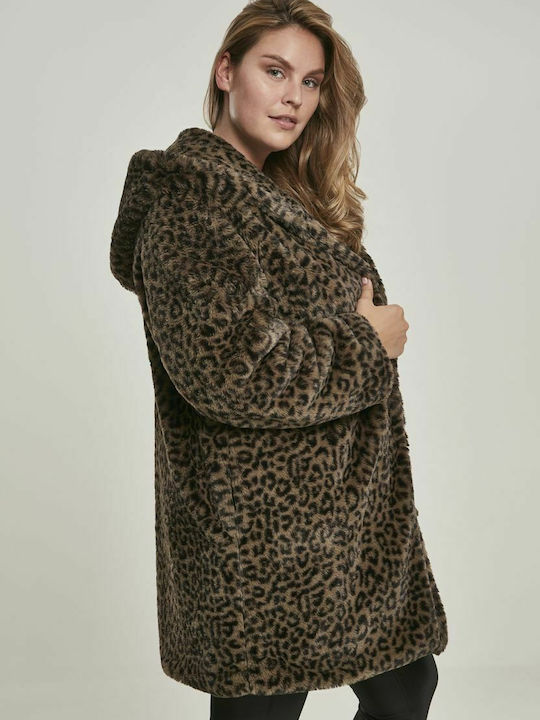 Μακριά Γυναικεία Γούνα Dark Olive Leopard