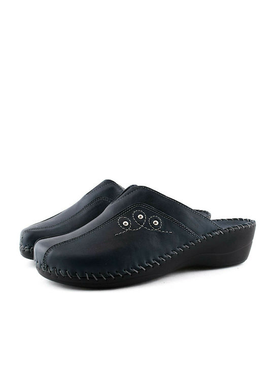 Adam's Shoes 585-20508 Leather Women's Slipper In Blue Colour