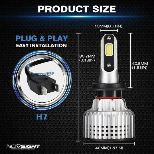 NovSight Lamps Car N12 H7 LED 6500K Cold White 12-24V 72W 2pcs