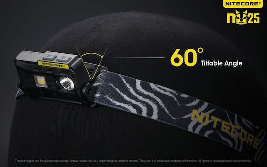 NiteCore Rechargeable Headlamp LED IP66 with Maximum Brightness 360lm NU25 Yellow