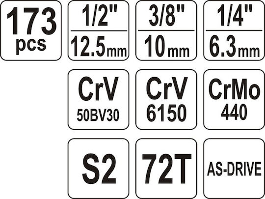 Yato Καστάνια με Καρυδάκια 1\2" & 1\4" & 3\8" 173τμχ