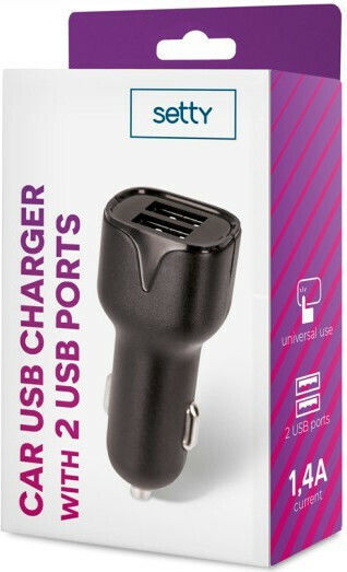 Setty Зарядно за кола 1.4Спецификация с Портове: 2xUSB Черен Цвят