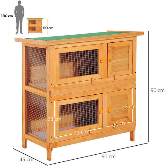Pawhut Cușcă pentru Rozătoare Din Lemn Cușcă pentru Exterior pentru Animale de Companie 90x45x90cm