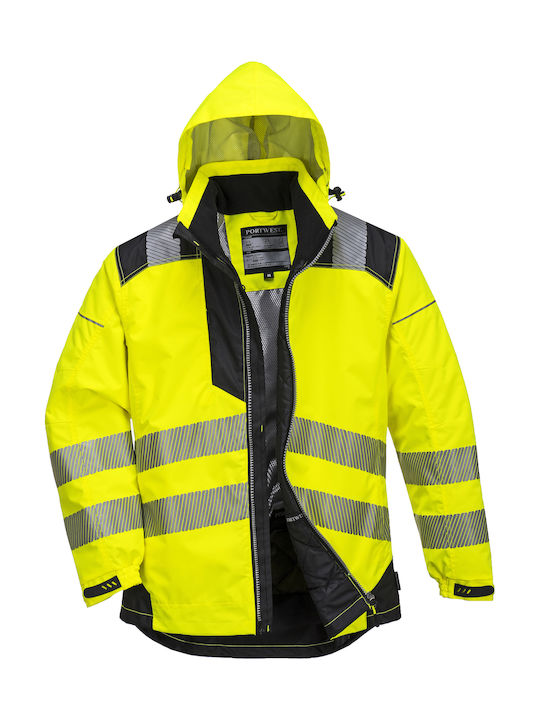 Portwest Work Jackets Reflective with Removable Lining and Detachable Hood Yellow