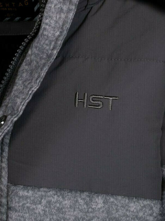 Kids Casual Short Coat with Hood Grey