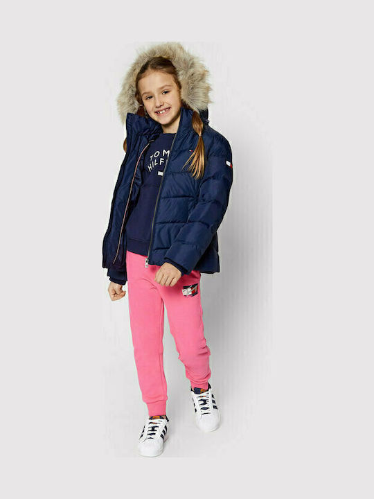Essential Down Jacket Kids Quilted Short Coat with Hood Navy Blue