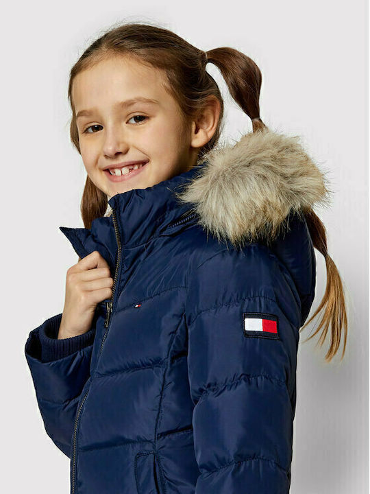 Essential Down Jacket Kids Quilted Short Coat with Hood Navy Blue