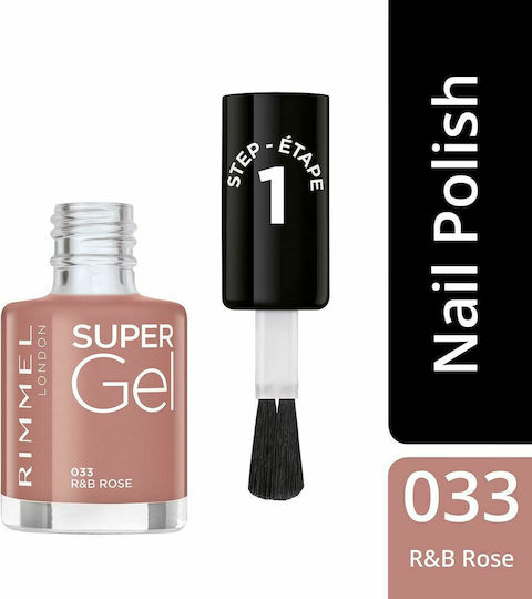 Rimmel Super Gel Step 1 Glossy Βερνίκι Νυχιών Μακράς Διαρκείας 033 R&B Rose 12ml