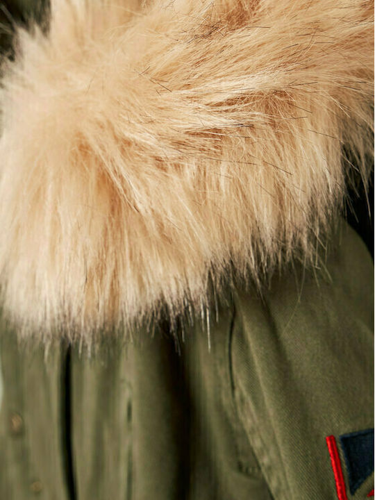 Charlotte Kinder Parka Lang mit Kapuze Khaki