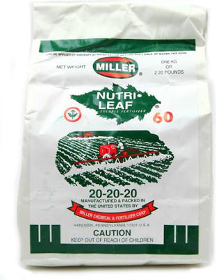 Miller Chemical Nutrileaf Crystal Fertilizer Nitrogen, Phosphorus, Potassium (20-20-20) General Use 1kg