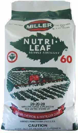 Miller Chemical Nutrileaf Crystal Fertilizer Nitrogen, Phosphorus, Potassium (20-20-20) General Use 1kg