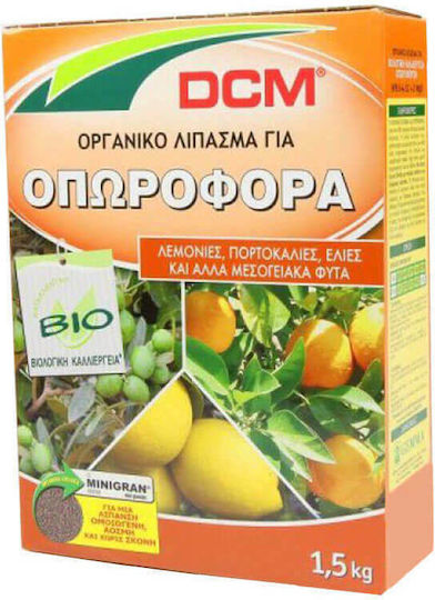 DCM Βιολογικό Κοκκώδες Λίπασμα Αζώτου, Φωσφόρου, Καλίου (6-4-12) για Ελιές, Ανθοφόρα Φυτά, Εσπεριδοειδή, Οπωροφόρα, Καρποφόρα 1.5kg 1lt