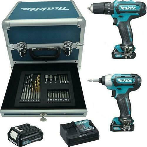 Makita Set Impact Drill Driver & Impact Screwdriver 12V with 3 Batteries 2Ah and Case
