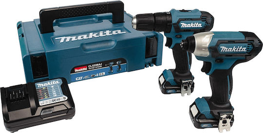 Makita Set Drill Driver & Impact Screwdriver 12V with 2 Batteries 2Ah and Case