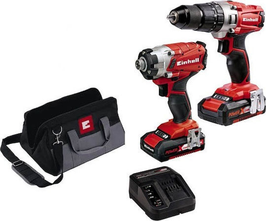 Einhell Set TE-CD 18/2 Li + TE-CI 18/1 Li Schlagbohrschrauber & Schlagschraubendreher 18V mit 2 Batterien 2Ah und Hülle