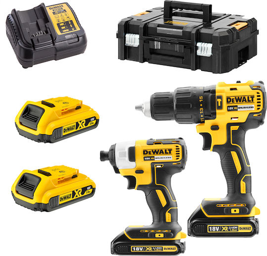 Dewalt Set Impact Drill Driver & Impact Screwdriver Brushless 18V with 2 Batteries 2Ah and Case