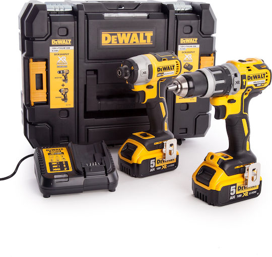 DEWALT DCK266P2 Set Impact Drill Driver & Impact Screwdriver Brushless 18V with 2 Batteries 5Ah and Case
