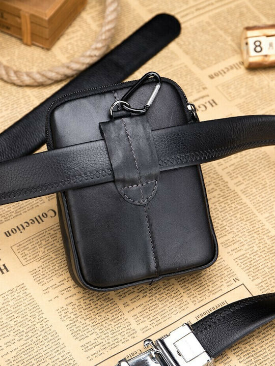 YB-0012 Men's Leather Belt Bag Black