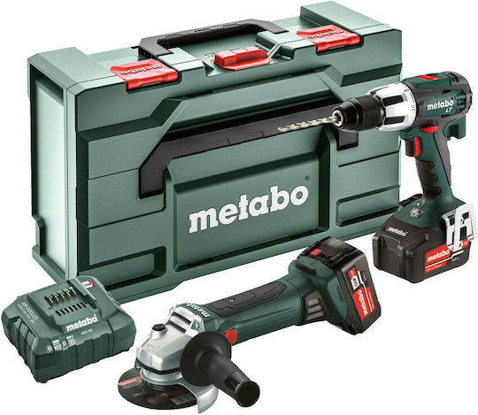 Metabo 685039000 Set Angle Wheel & Impact Drill Driver 18V with 2 Batteries 4Ah and Case