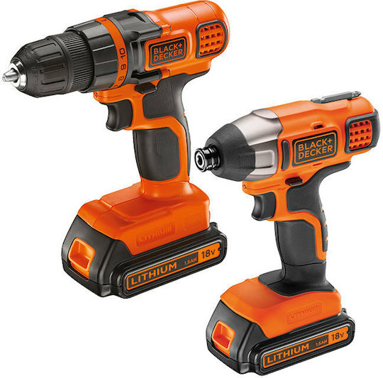 Black & Decker BD146 Σετ Δραπανοκατσάβιδο & Παλμικό Κατσαβίδι 18V με 1 Μπαταρία 1.5Ah