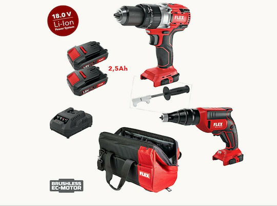 Flex PG 2G 18.0-EC FC C & DW 45 18.0-EC C Σετ Κατσαβίδι & Κρουστικό Δραπανοκατσάβιδο 18V με 2 Μπαταρίες 2.5Ah και Θήκη