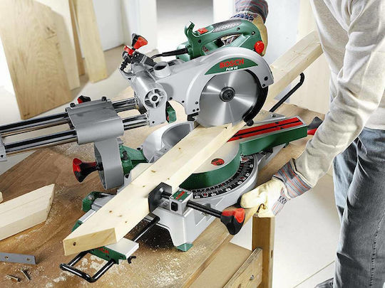 Bosch PCM 8 S Miter Säge Schiebe mit Leistung 1200W, Laserführung & Sägeblattdurchmesser 216mm