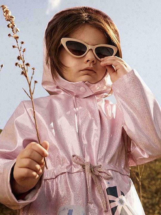 Waterproof Kids' Trench Coat Long with Lining & Hood Pink