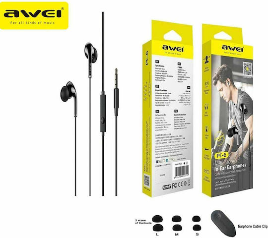 Awei PC-6 In-ear Handsfree Headphones with Connector 3.5mm Black