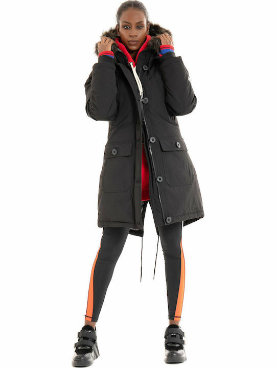 Women's Long Parka Jacket for Winter Black