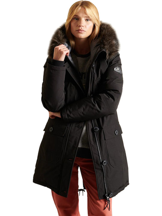 Women's Long Parka Jacket for Winter Black