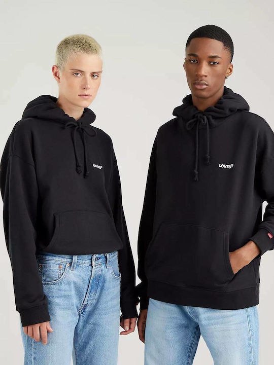 Red Tab Sweatshirt with Hood Black
