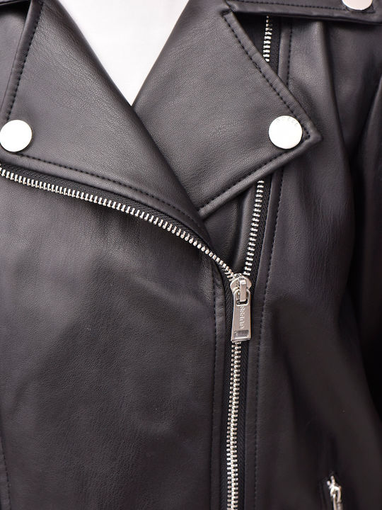 Kids' Leather Jacket Short Black
