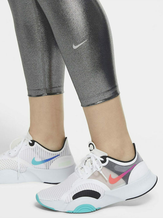One Icon Clash Women's Cropped Training Legging Shiny Dri-Fit Silver