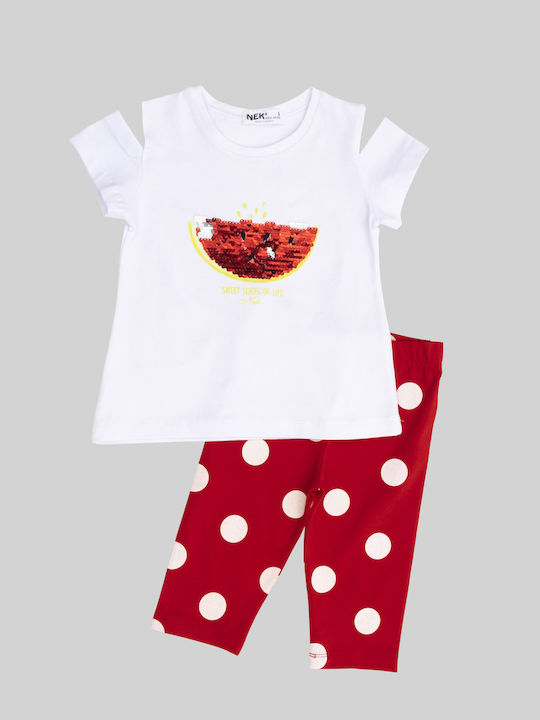 Nek Kids Wear Kids Set with Leggings Summer 2pcs White Red