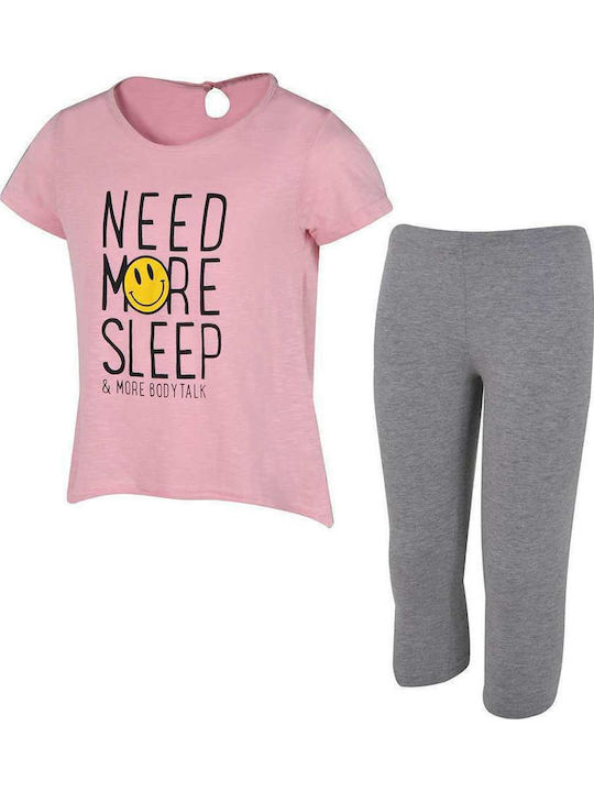 Kids' Set with Leggings Summer 2pcs Pink Need More Sleep