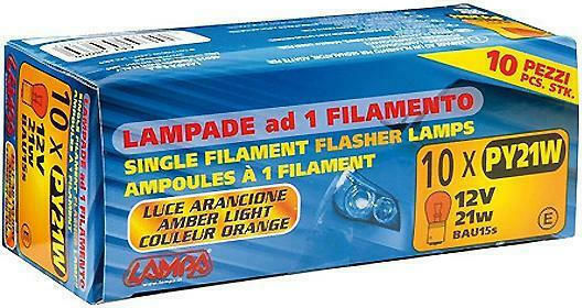 Lampa Λάμπες Αυτοκινήτου Single Filament Lamp Amber PY21W-BAU15s 12V 21W 10τμχ