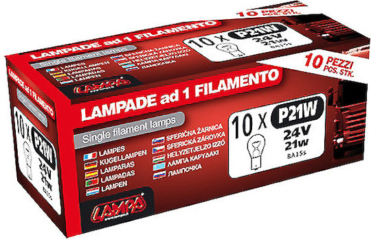 Lampa Λάμπες Αυτοκινήτου Single Filament Lamp P21W-BA15S-1156 24V 21W 10τμχ