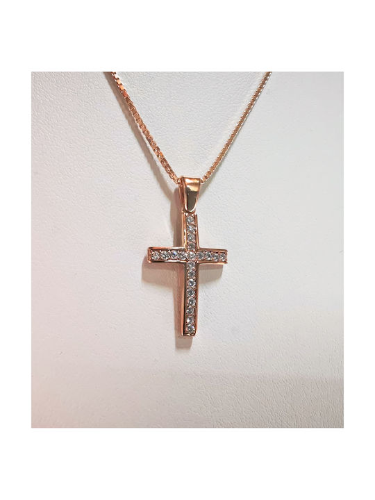 Women's cross silver 925 in rose gold with white cubic zirconia stones