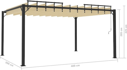 Pergolă De Grădină Din Metal Cu Tavan În Culoare Bej 300x400x225cm