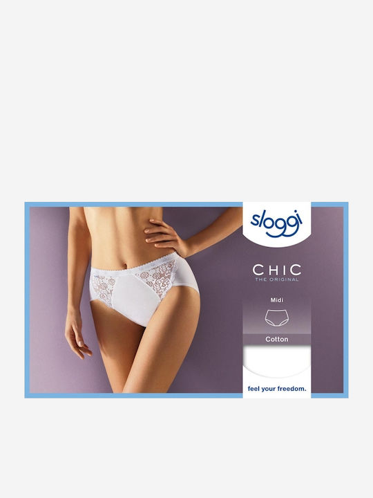 Chic Midi Βαμβακερό Ψηλόμεσο Γυναικείο Slip με Δαντέλα Μπεζ