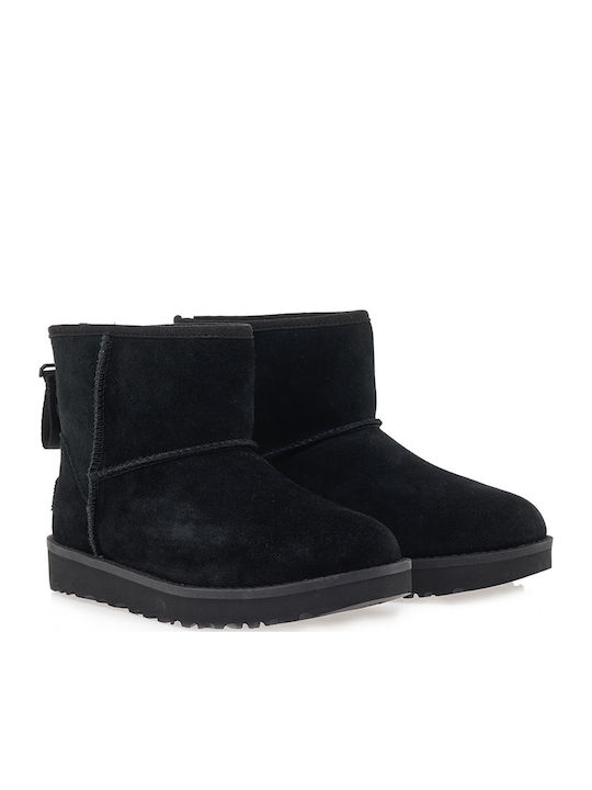 Classic Mini Logo Suede Women's Ankle Boots with Fur Black