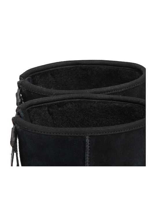 Classic Mini Logo Suede Women's Ankle Boots with Fur Black