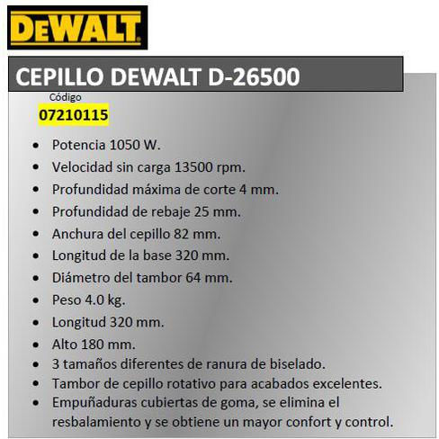 DEWALT D26500 Πλάνη 1050W με Σύστημα Αναρρόφησης