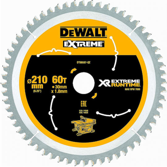 DEWALT Schneidscheibe Holz mit 60 Zähnen 210mm