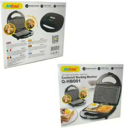 Andowl Sandwich Maker for for 2 Sandwiches Sandwiches 750W Black