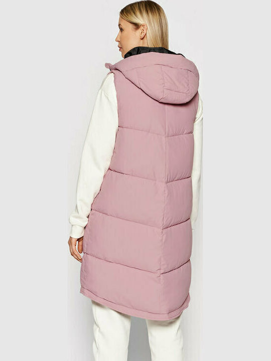 Lang Damen Ärmellos Puffer Jacke für Winter Rosa