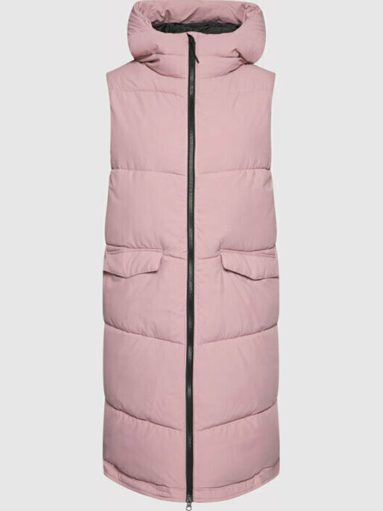 Lang Damen Ärmellos Puffer Jacke für Winter Rosa