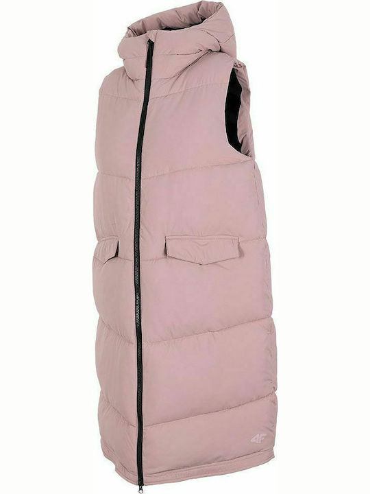 Lang Damen Ärmellos Puffer Jacke für Winter Rosa