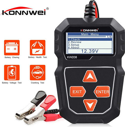 Konnwei KW208 Ψηφιακό Battery Tester με Κροκοδειλάκια 12V